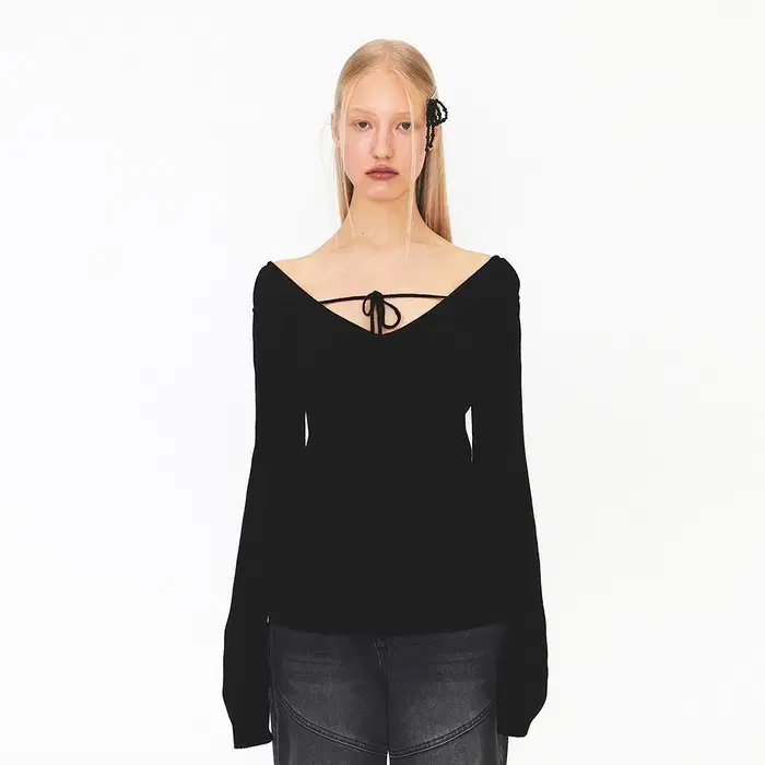 다이애그널 V NECK STRAP KNIT (black)